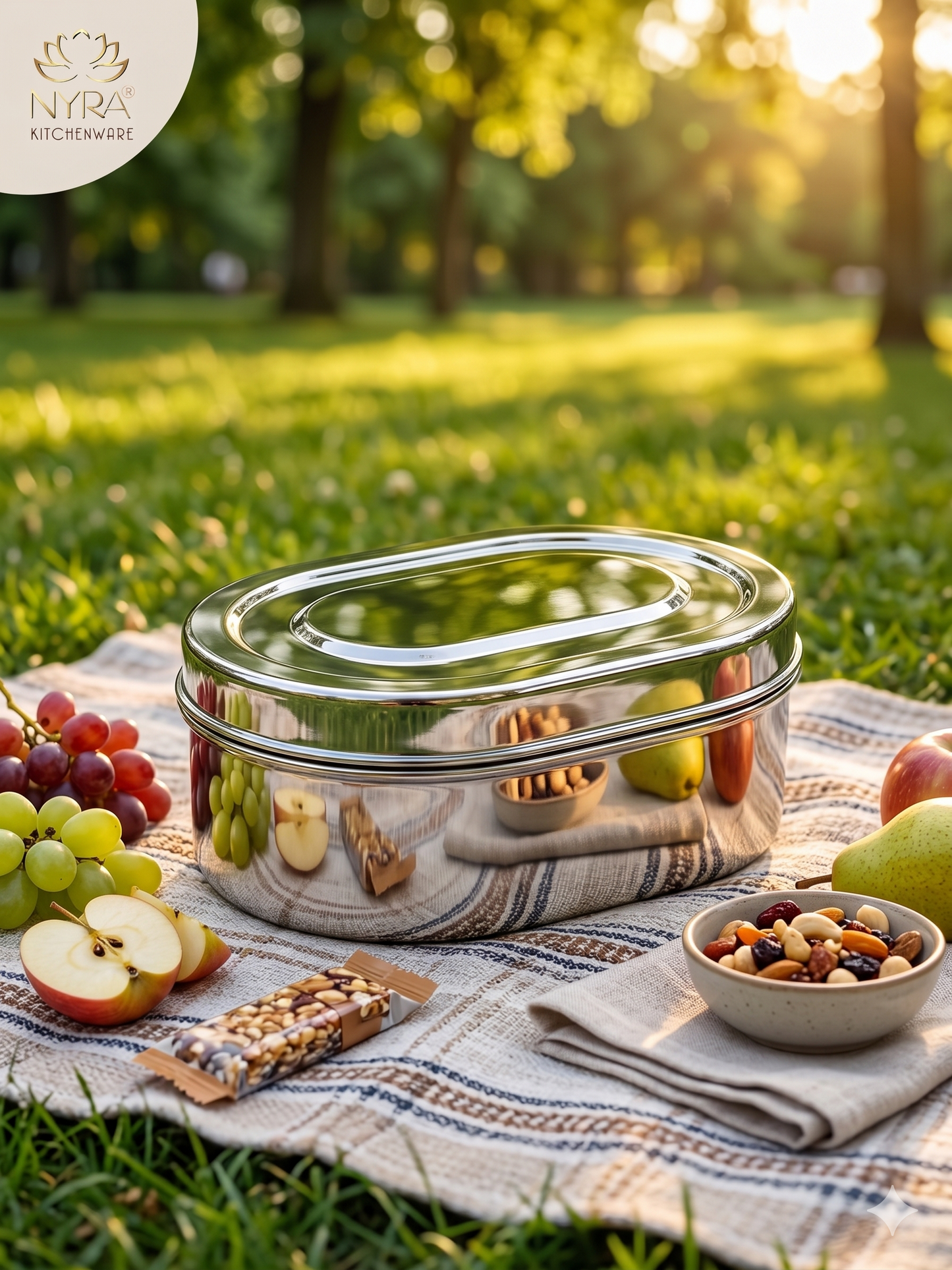 Nyra® Capsule Shaped Multi-Purpose Stainless Steel Food Storage Container | Tiffin, Flat Canister, Dibba | Airtight & Glossy Finish - Available in 3 sizes |