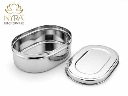 Nyra® Capsule Shaped Multi-Purpose Stainless Steel Food Storage Container | Tiffin, Flat Canister, Dibba | Airtight & Glossy Finish - Available in 3 sizes |