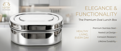 Nyra® Capsule Shaped Multi-Purpose Stainless Steel Food Storage Container | Tiffin, Flat Canister, Dibba | Airtight & Glossy Finish - Available in 3 sizes |