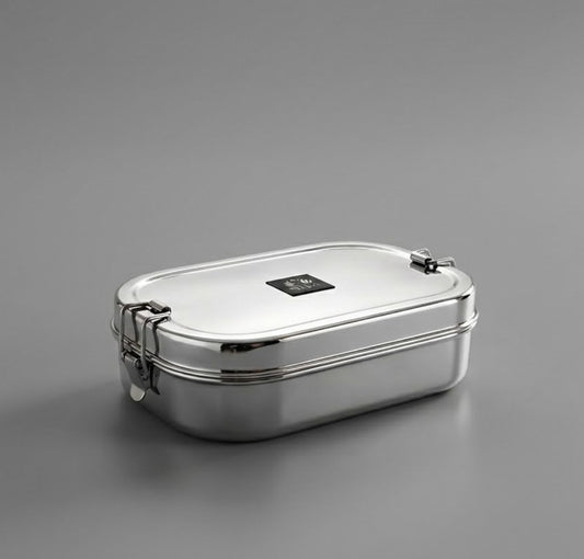 Stainless Steel Rectangular Lunch Box | Leak-Proof Tiffin with Inner Container & Locking Clip