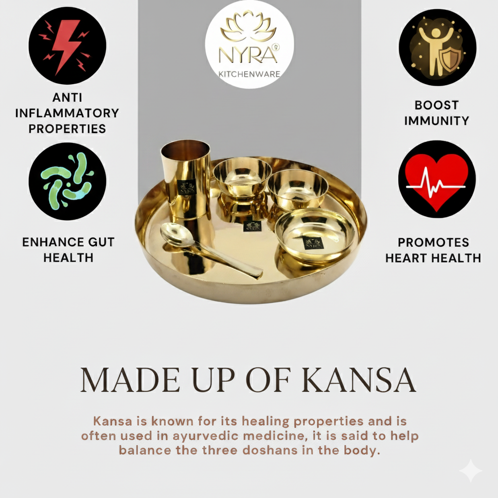 Premium Kansa/Bronze Thali Set of 6pcs. | Traditional Kansa/Phool - Dinner/Thali Set