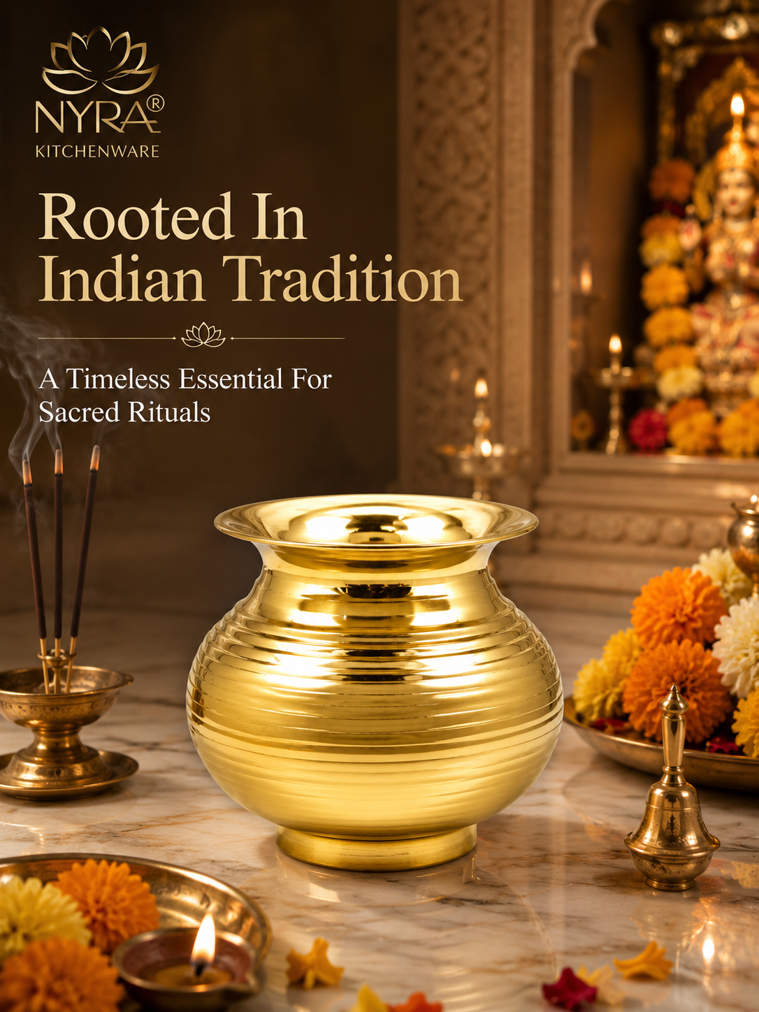 Pure Brass Kalash | Peetal Lota - Avaiable in 3 sizes