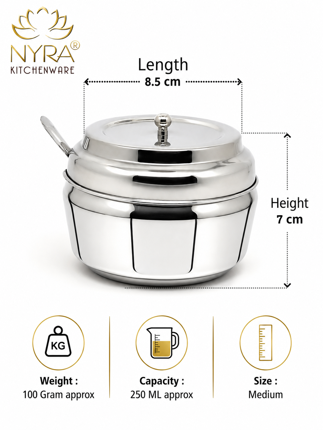 Stainless Steel Ghee/0il Pot Storage Container with Spoon