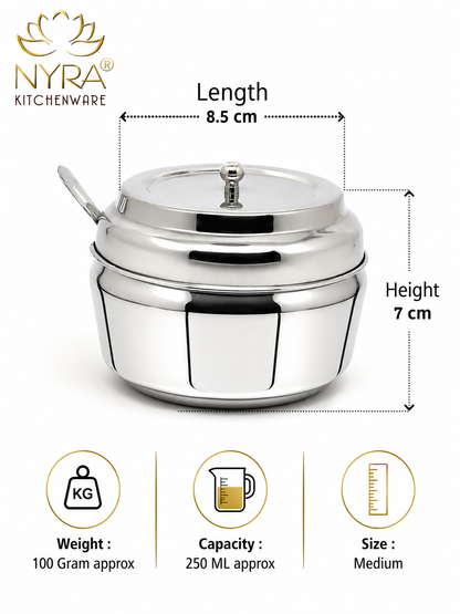 Stainless Steel Ghee/0il Pot Storage Container with Spoon