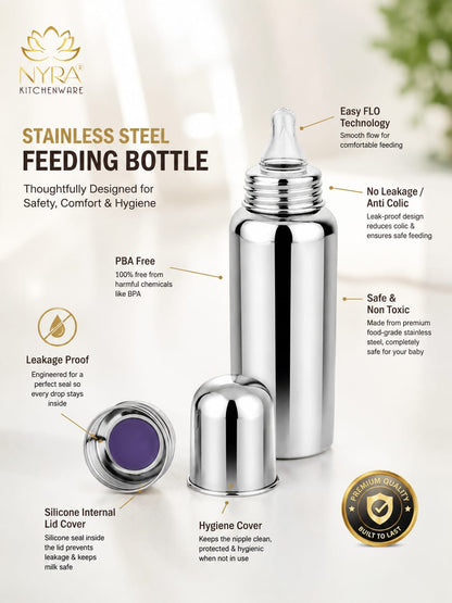 Stainless Steel Baby Feeding Bottle | Anti-Colic, Leak-Proof & BPA-Free