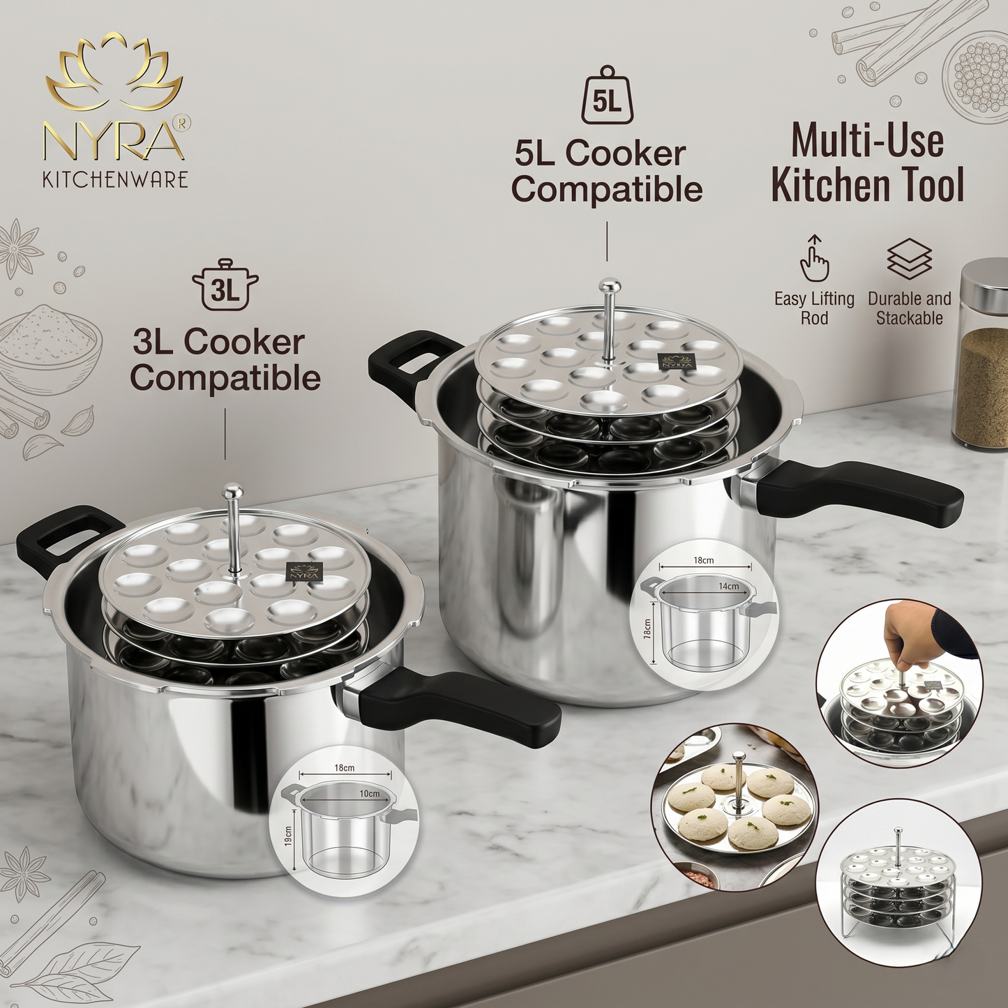 Stainless Steel Mini Idli Stand (15 Idli per Plate)