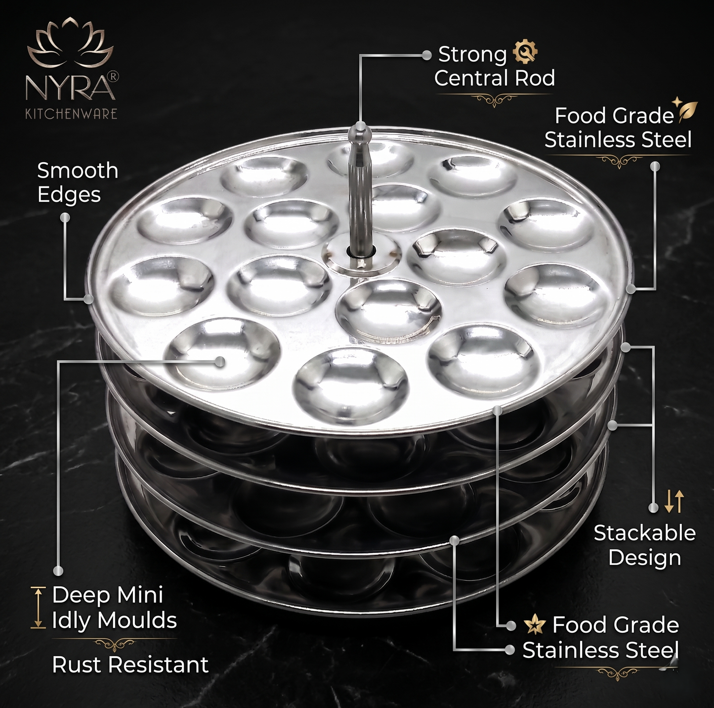 Stainless Steel Mini Idli Stand (15 Idli per Plate)