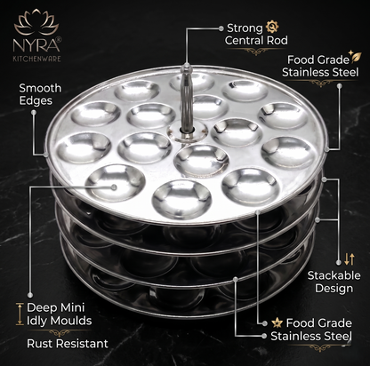 Stainless Steel Mini Idli Stand (15 Idli per Plate)