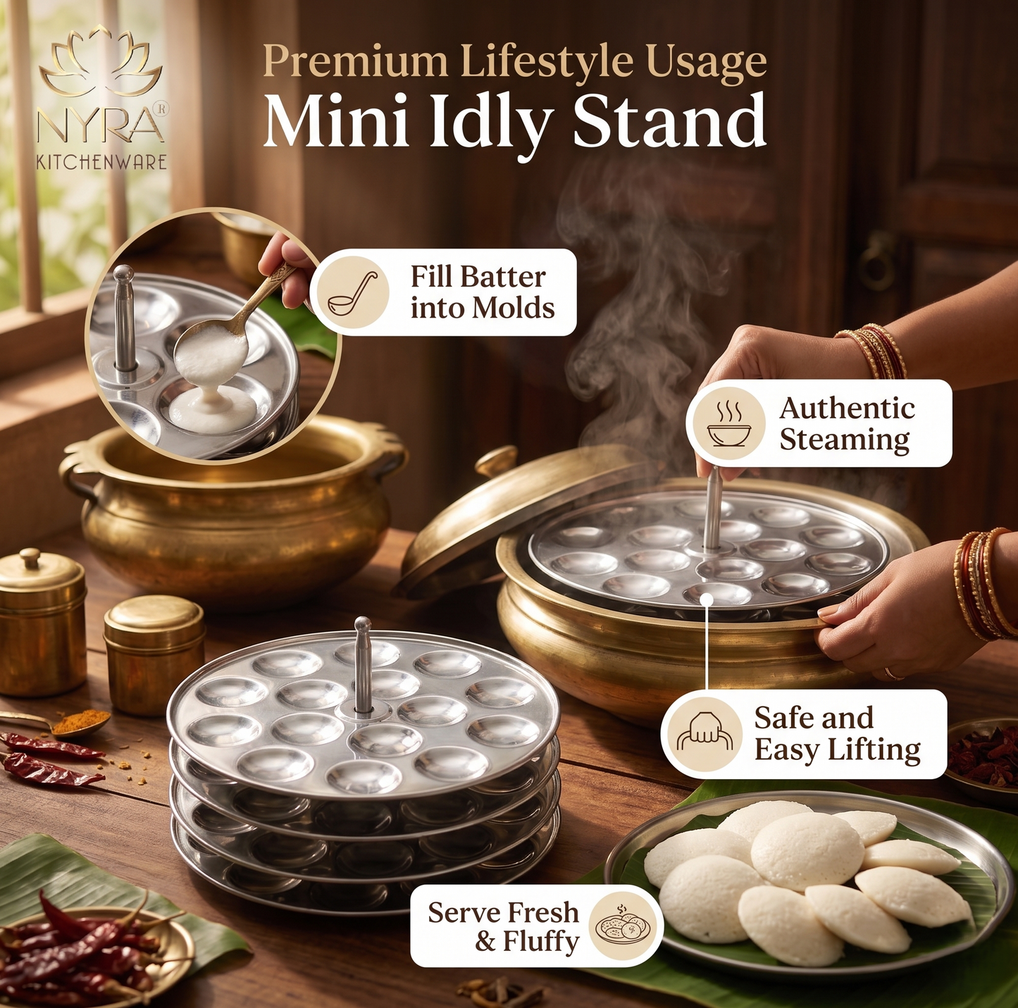 Stainless Steel Mini Idli Stand (15 Idli per Plate)