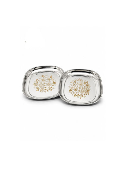 Elegant Stainless Steel Quarter Plates Set - Glossy Finish & Laser Design