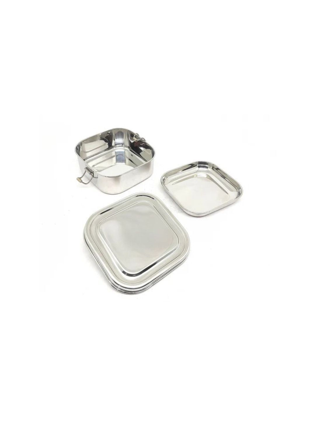 Stainless steel Double Decker tiffin box | Square Shaped with clip lid | Airtight Leakproof