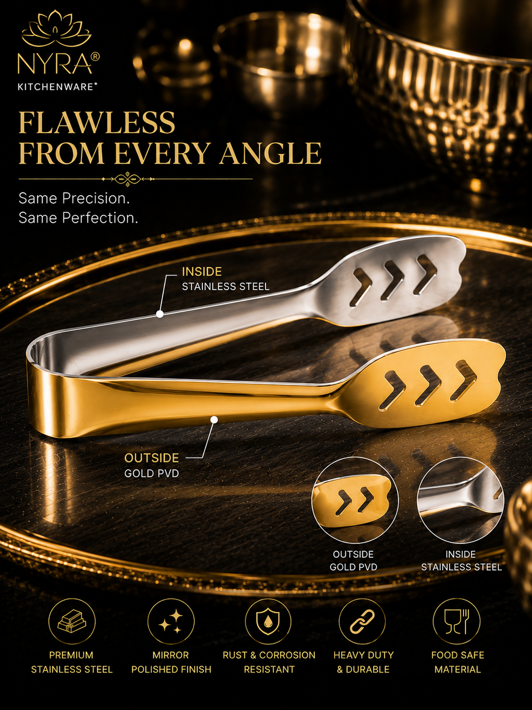 Stainless Steel Serving Tongs/Chimta - Multi-Purpose Kitchen Tool Set