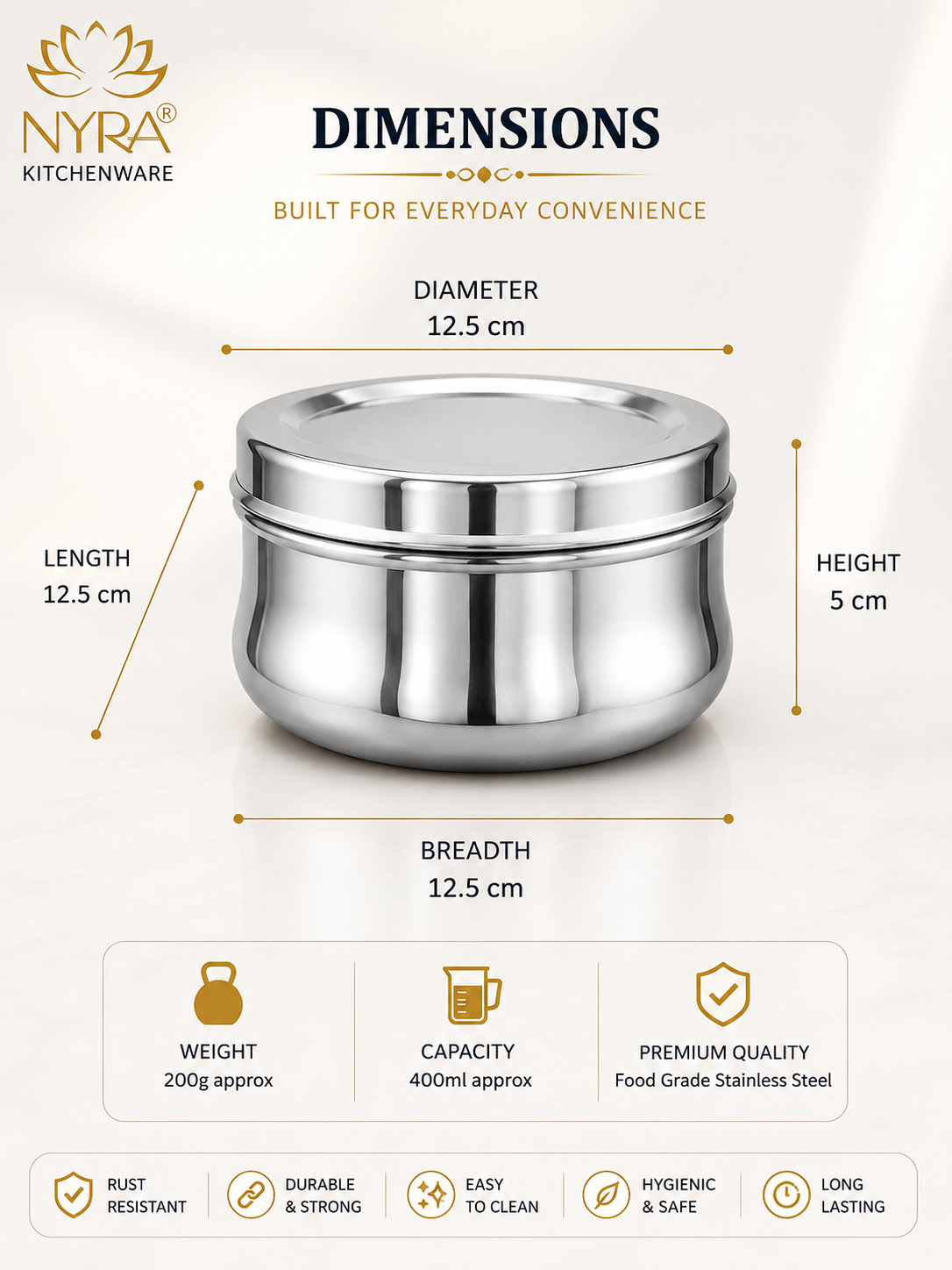 Stainless Steel Belly-shaped Dibbi/Container Set | Mirror Finish & Heavy Duty – Ideal Kitchen Storage Solution