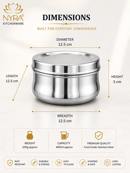 Stainless Steel Belly-shaped Dibbi/Container Set | Mirror Finish & Heavy Duty – Ideal Kitchen Storage Solution