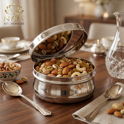 Stainless Steel Belly-shaped Dibbi/Container Set | Mirror Finish & Heavy Duty – Ideal Kitchen Storage Solution
