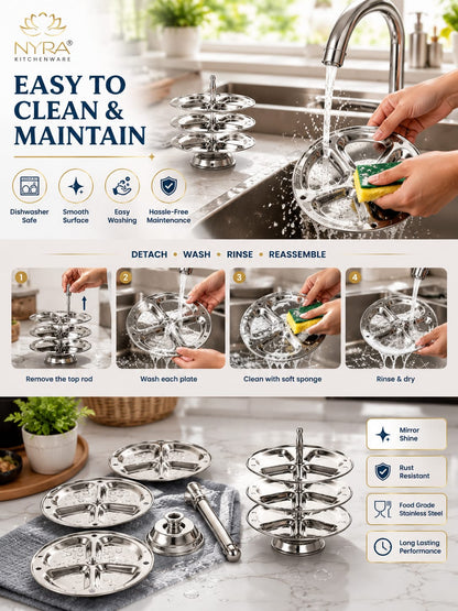 Stainless Steel  3-Plate Fancy Idly Stand with 3 Unique Designs