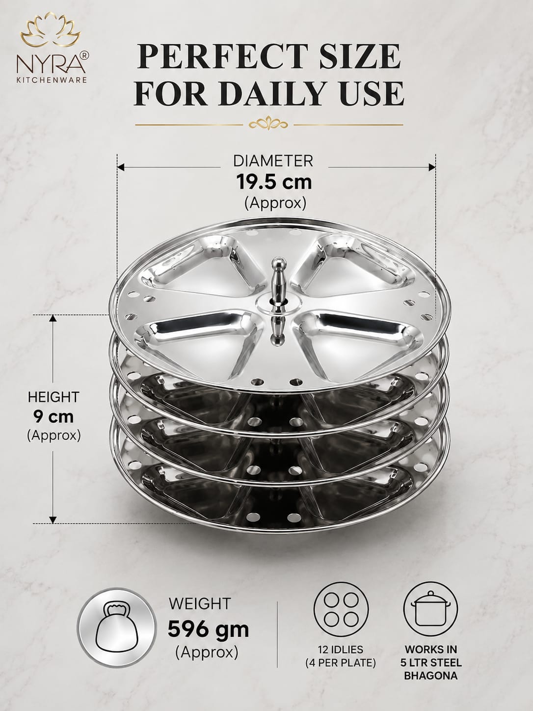 Stainless Steel  3-Plate Fancy Idly Stand with 3 Unique Designs