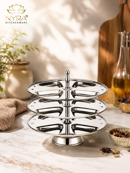 Stainless Steel  3-Plate Fancy Idly Stand with 3 Unique Designs