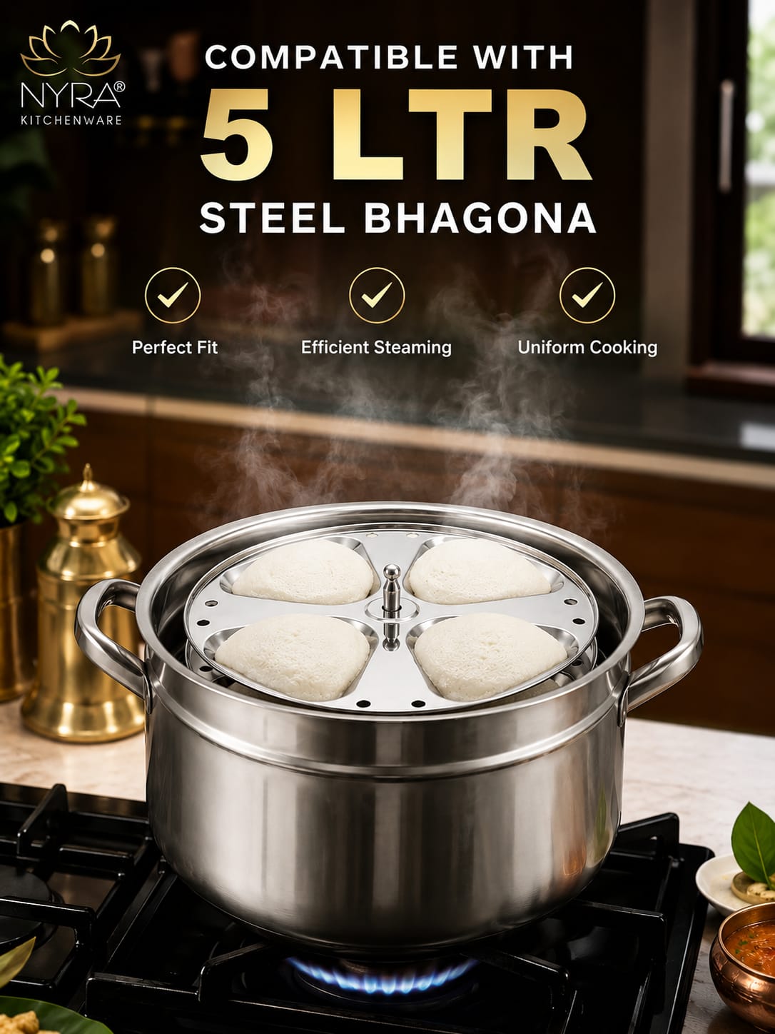 Stainless Steel  3-Plate Fancy Idly Stand with 3 Unique Designs