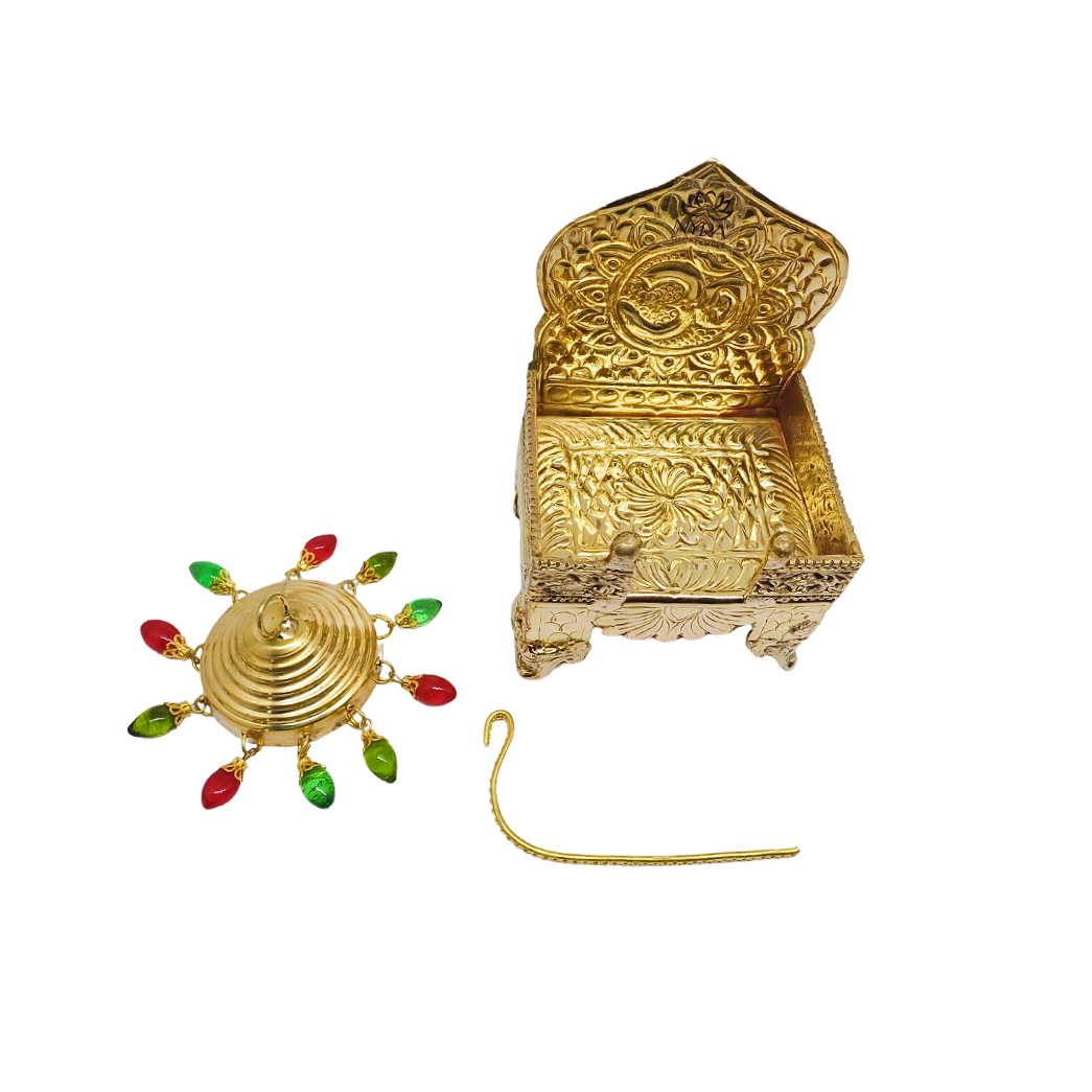 Pure Brass Singhasan with Decorative Chhatri & Beads