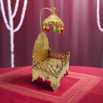 Pure Brass Singhasan with Decorative Chhatri & Beads