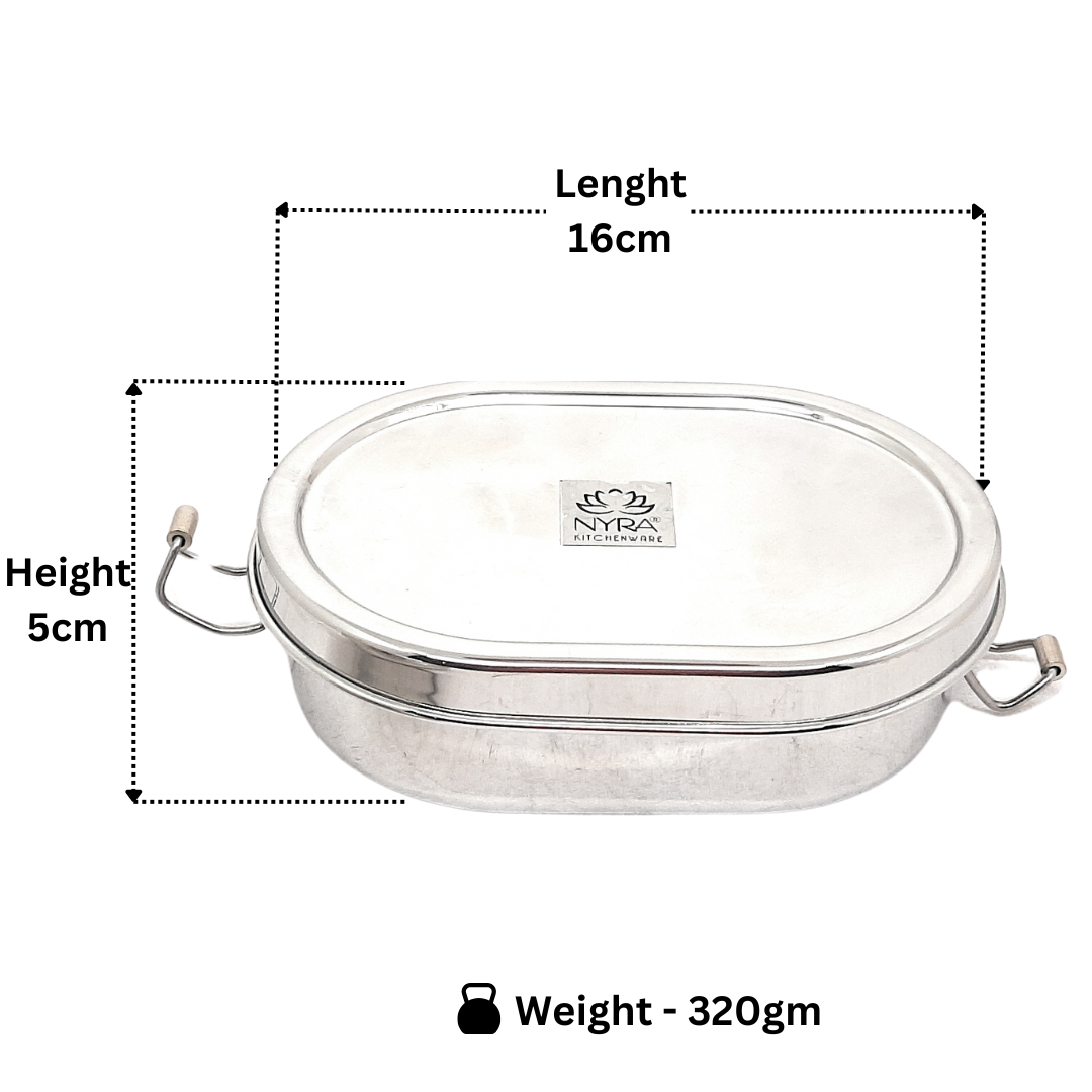 Stainless Steel Oval-shaped Lunch Box with Leakproof Dibbi – Durable, Compact & Ideal for Office, School & Travel