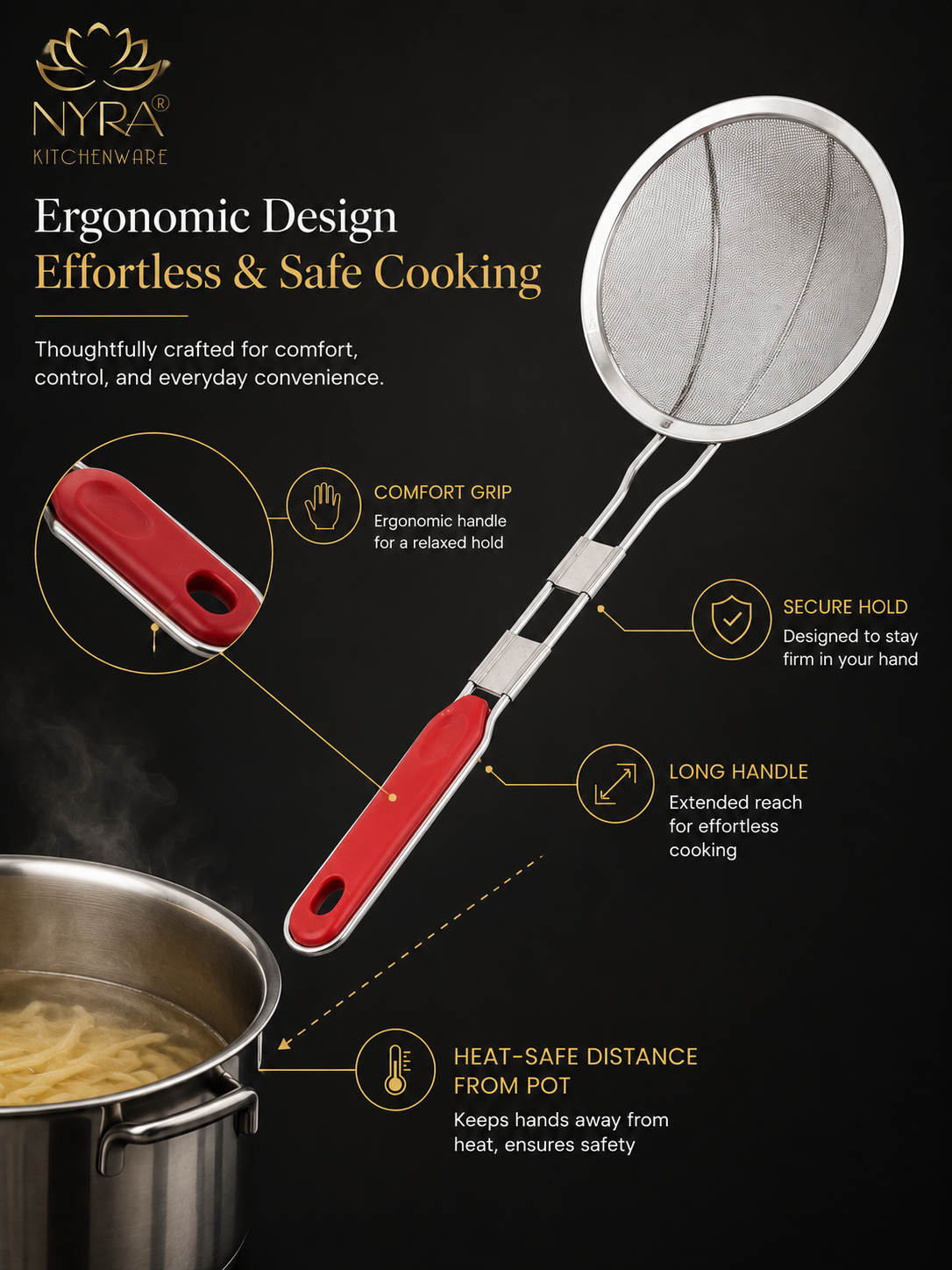 Stainless Steel Deep Fry Strainer with Plastic Handle – Versatile Skimmer/Jhara