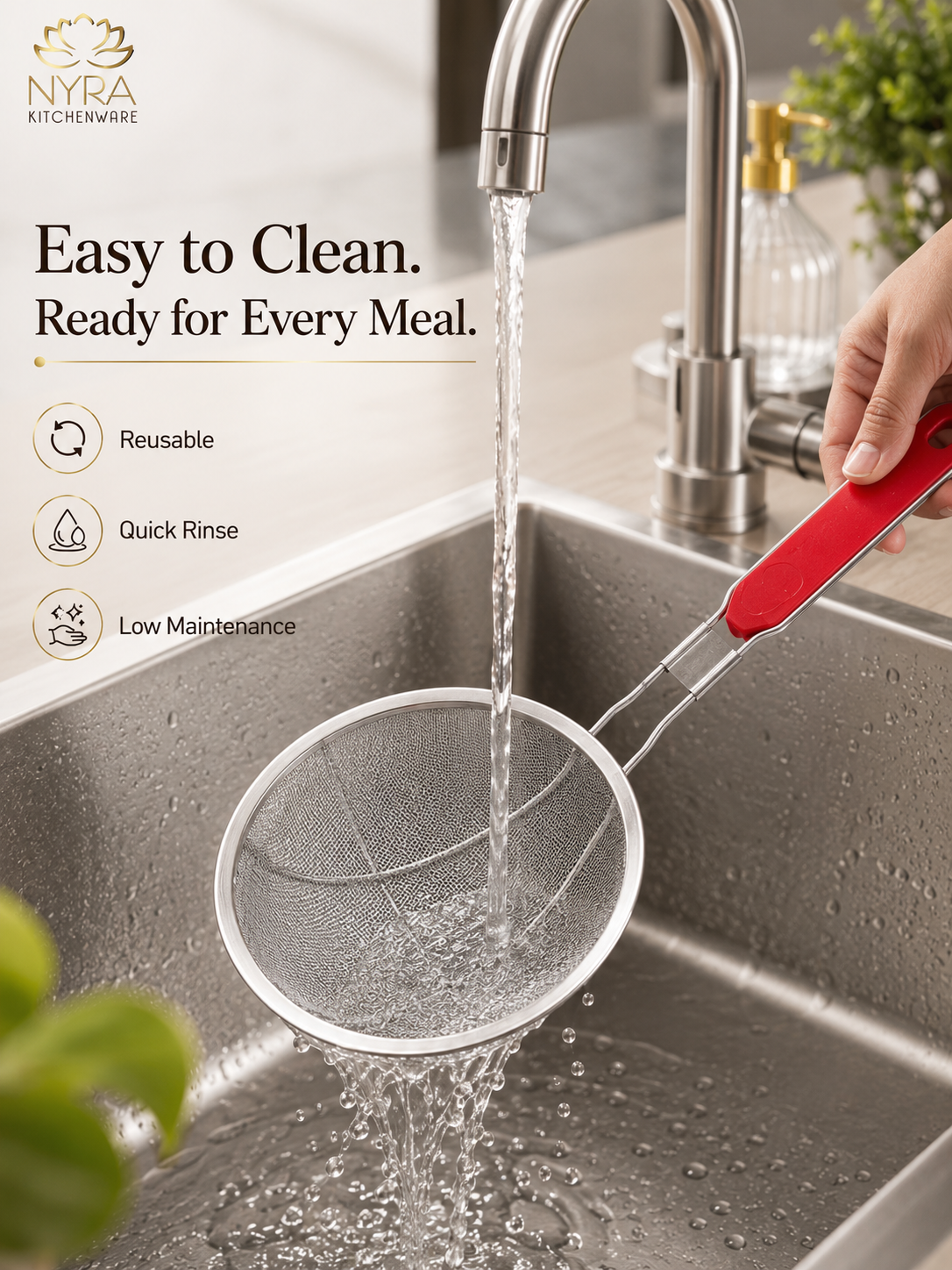 Stainless Steel Deep Fry Strainer with Plastic Handle – Versatile Skimmer/Jhara