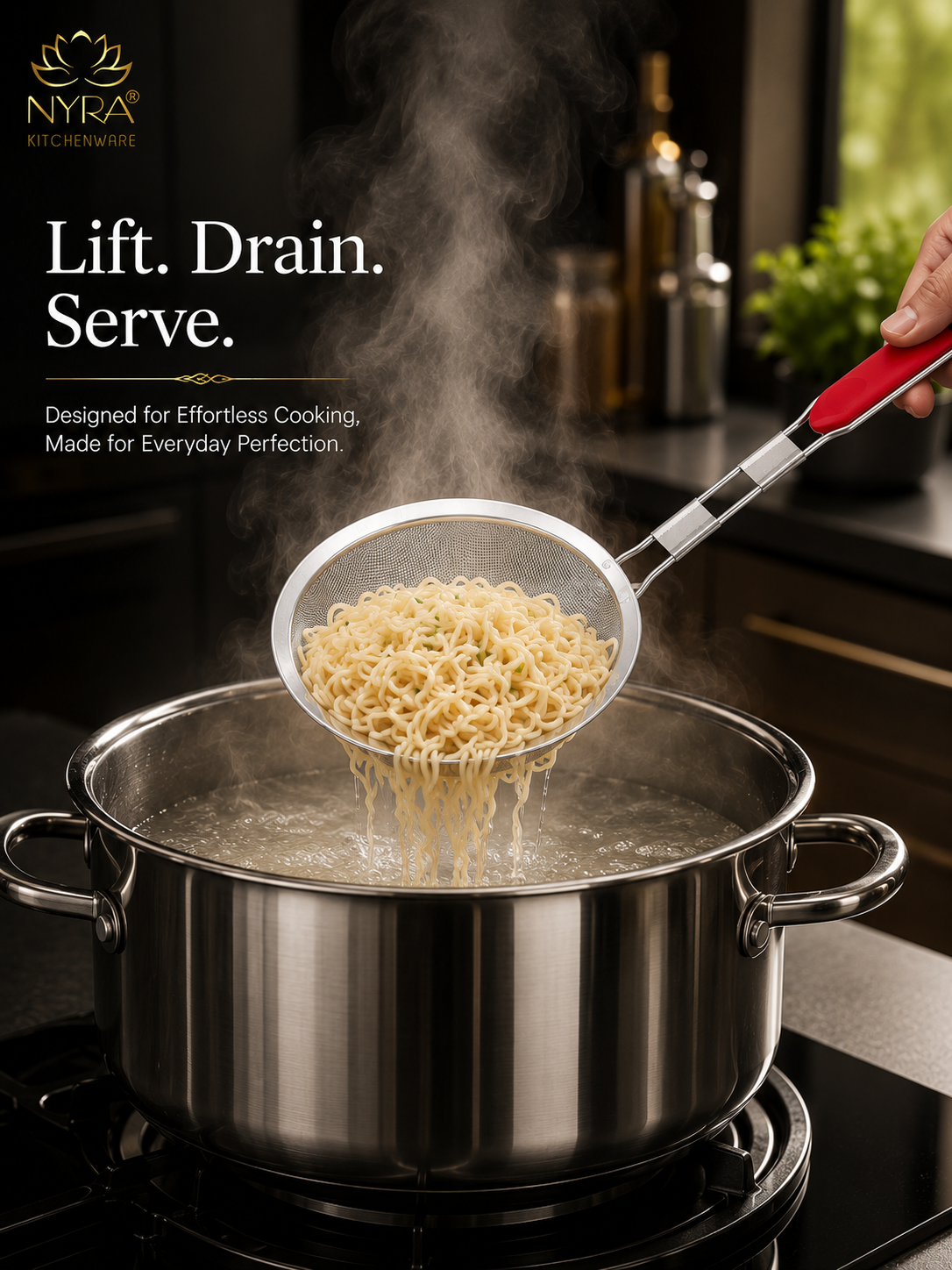 Stainless Steel Deep Fry Strainer with Plastic Handle – Versatile Skimmer/Jhara