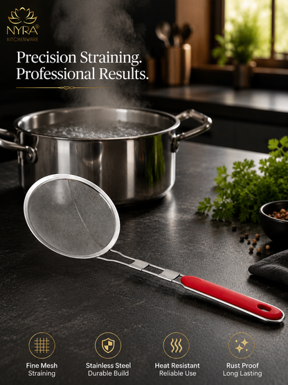 Stainless Steel Deep Fry Strainer with Plastic Handle – Versatile Skimmer/Jhara