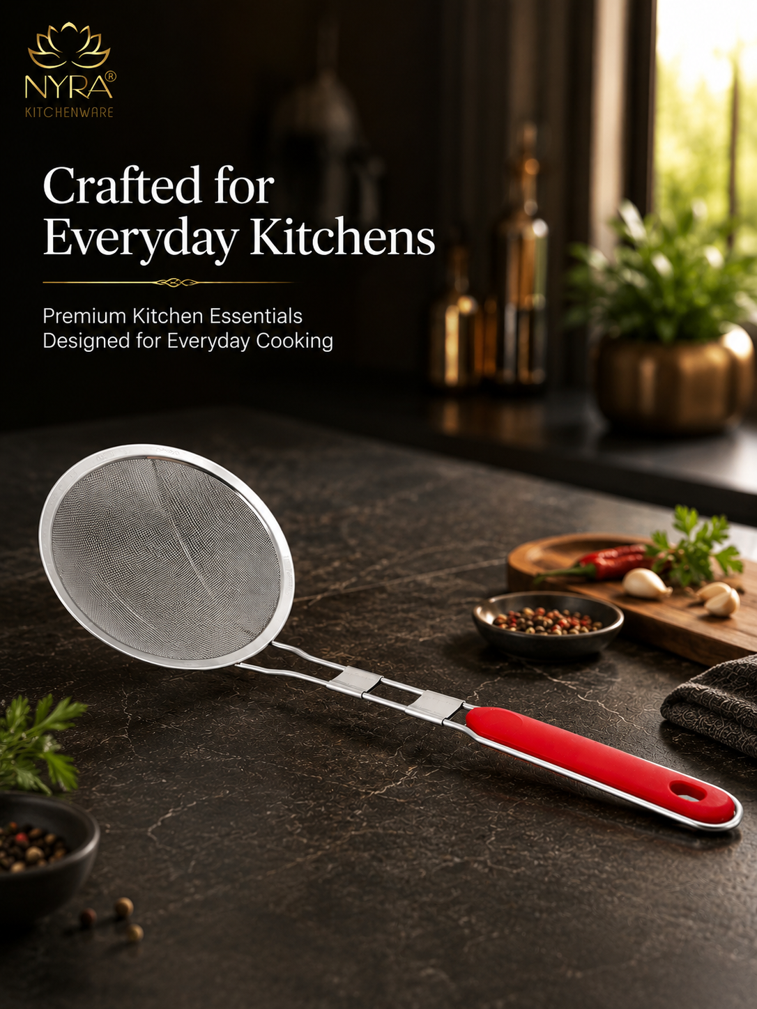 Stainless Steel Deep Fry Strainer with Plastic Handle – Versatile Skimmer/Jhara
