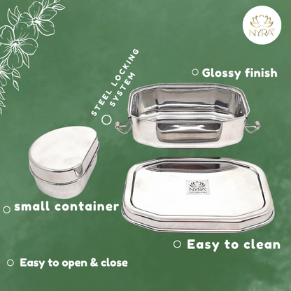 Stainless Steel Tiffin Box Set for School/Office | Traditional Octa Design with Inner Dibbi