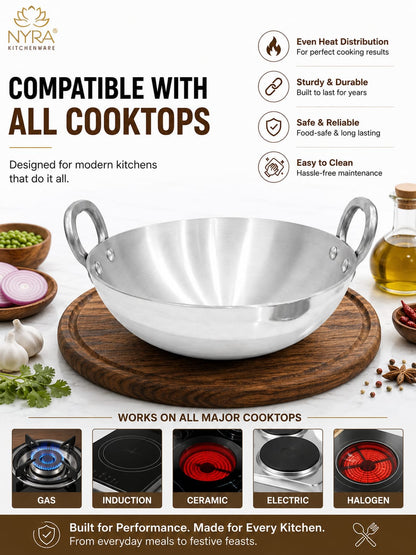 Aluminium Wok/Kadhai with Sturdy Handle - 4 Sizes