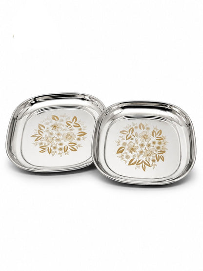 Stainless-Steel Full-Size Lunch/Dinner Plates with Glossy Outer Finish and Laser Print Set