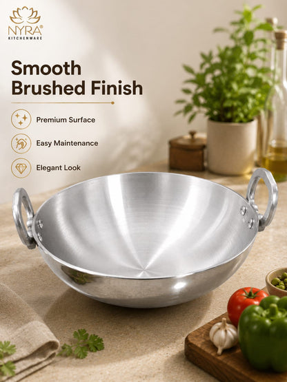 Aluminium Wok/Kadhai with Sturdy Handle - 4 Sizes