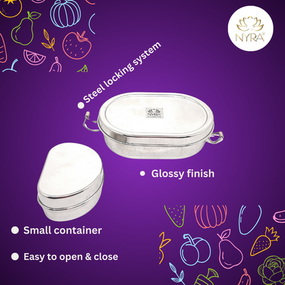 Stainless Steel Oval-shaped Lunch Box with Leakproof Dibbi – Durable, Compact & Ideal for Office, School & Travel