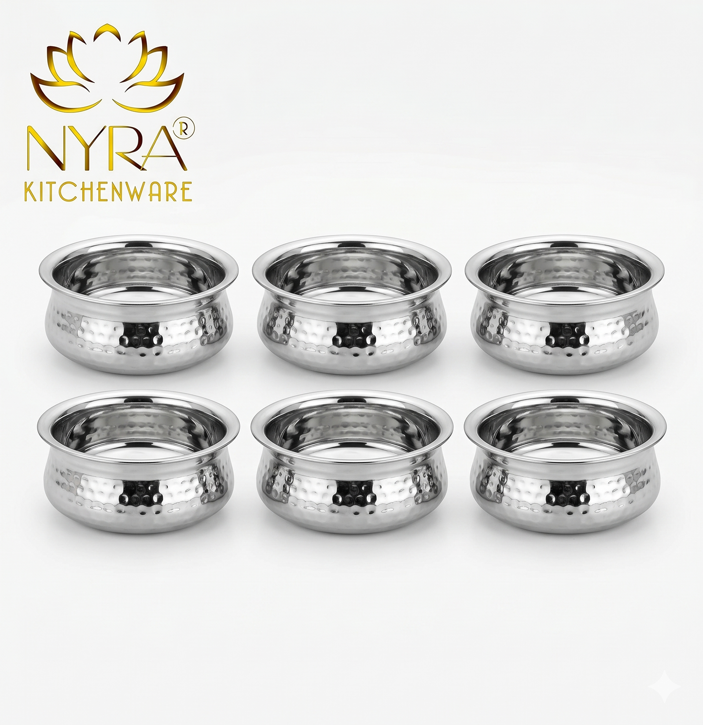 Stainless Steel Hammered Finish Dal Handi - Premium Serveware Set