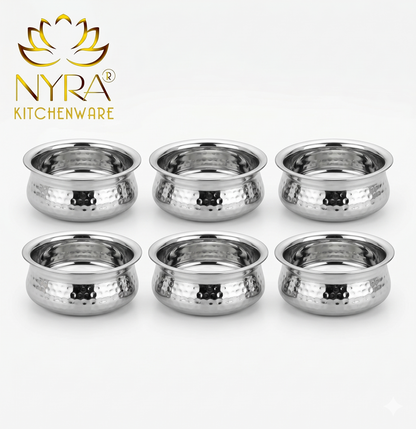 Stainless Steel Hammered Finish Dal Handi - Premium Serveware Set