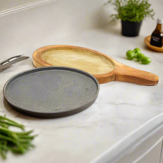 Cast Iron Sizzler Platter with Wood Trivet