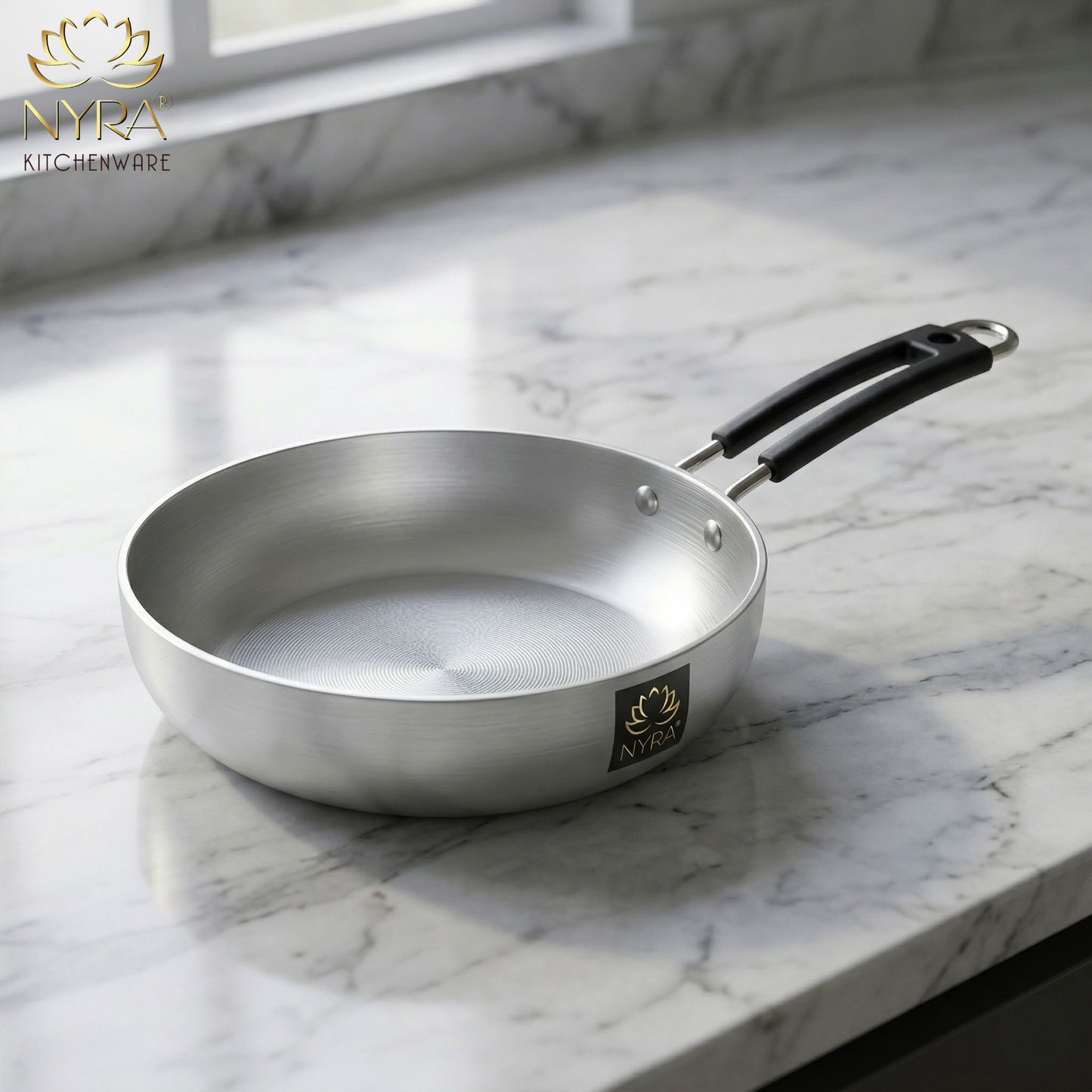 Aluminum Induction Fry Pan with Riveted PVC handle