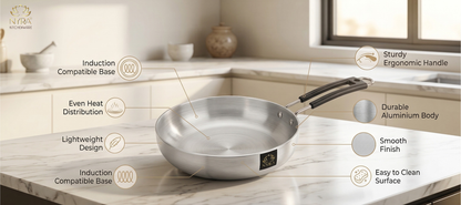 Aluminum Induction Fry Pan with Riveted PVC handle