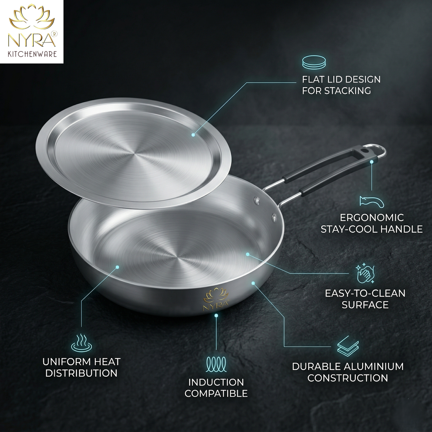 Aluminum Induction Fry Pan with Riveted PVC handle