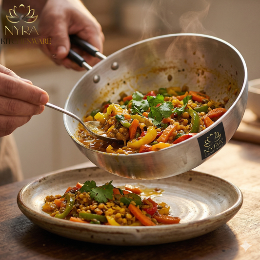 Aluminum Induction Fry Pan with Stainless-steel lid & Riveted PVC handle