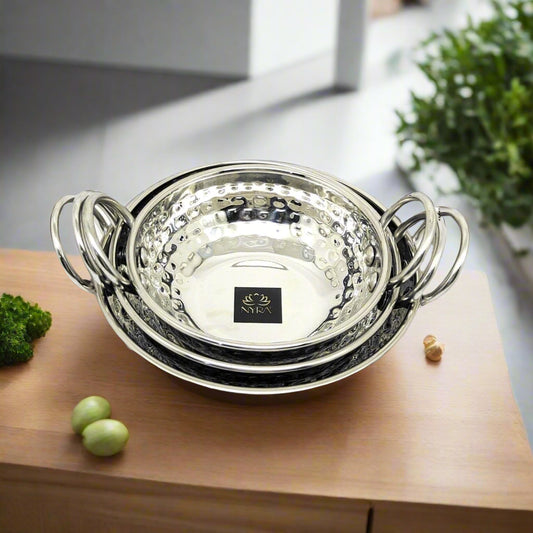 Stainless Steel Mini Serving Kadhai Set | Hammered-Finish Cookware Set