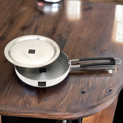 Aluminum Induction Fry Pan with Stainless-steel lid & Riveted PVC handle