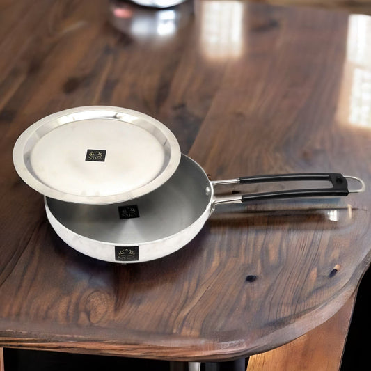 Aluminum Induction Fry Pan with Stainless-steel lid & Riveted PVC handle