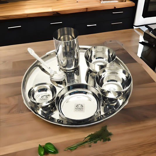 Stainless Steel Premium Thali/Dinner Set of 7-Pieces