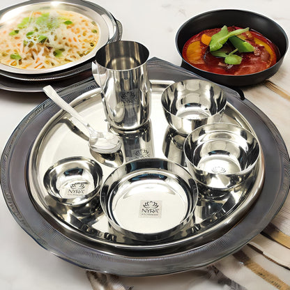 Stainless Steel Premium Thali/Dinner Set of 7-Pieces