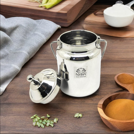 NYRA® Stainless Steel Barni Milk Can/Container with an Upper Lid Dolchi for storing Milk, Oil Jar with Lid, Ghee Container