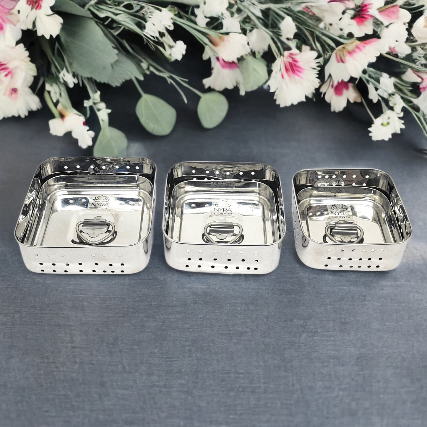 Stainless Steel Square Shaped Paneer Maker/Mould/Strainer Set of 3 Pcs with Top Press Lid